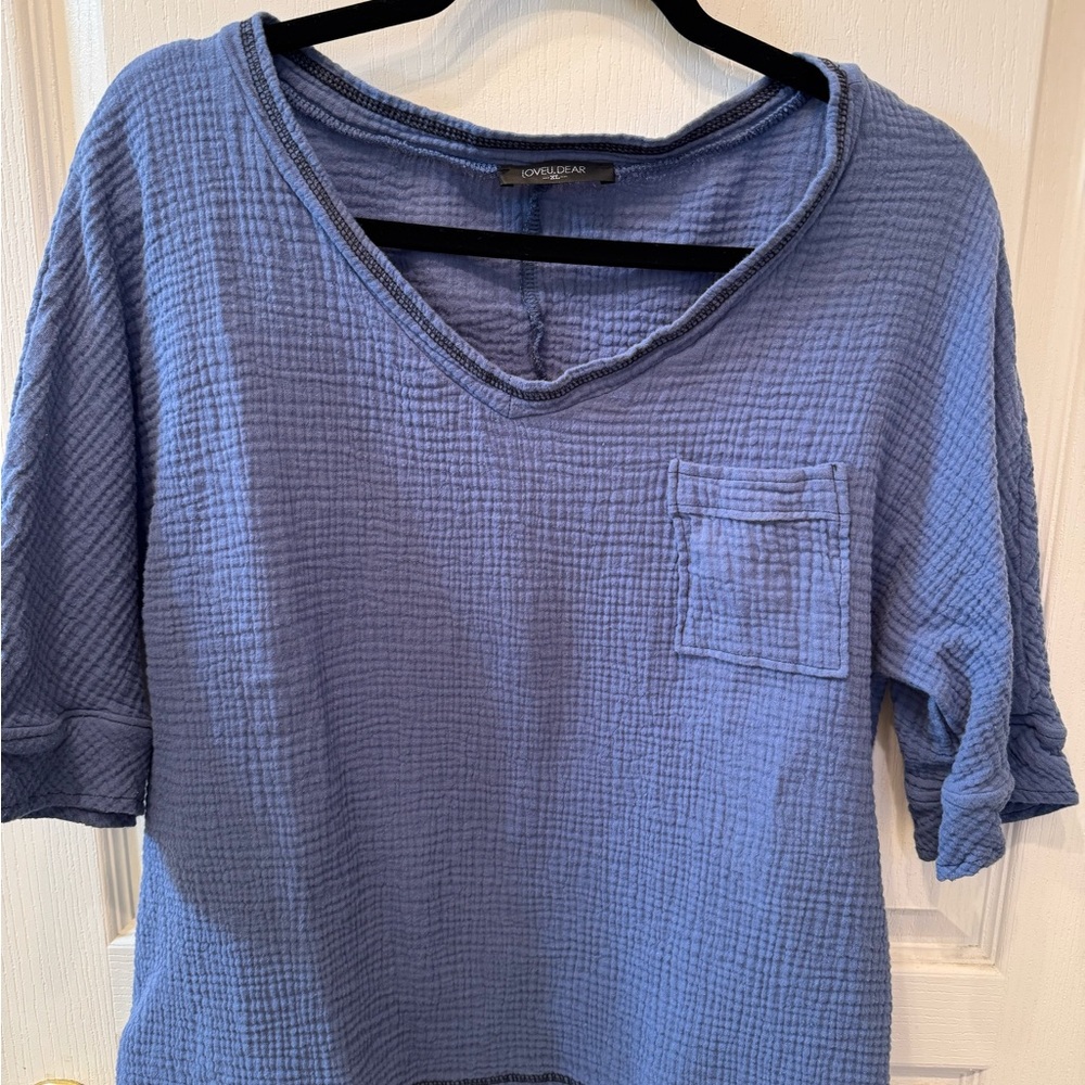 Loveu Dear Women's Blue Gauze V-Neck Top